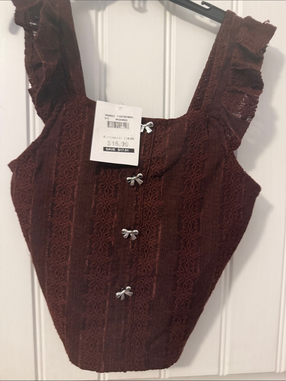 Love Squared girls Chocolate Brown Lace Bow-Front Camisole